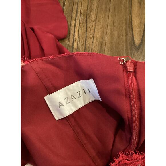 Azazie Britney Bridesmaid formal long lace halter gown Dress in Burgundy sz A8 - Picture 4 of 11